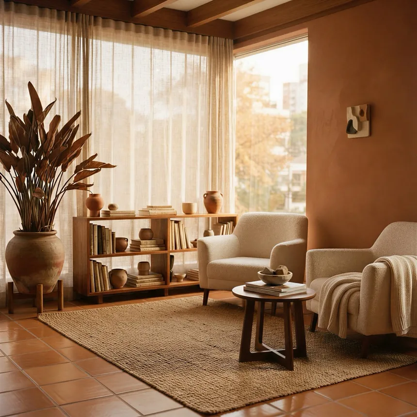 Sala de atendimento serena em luz dourada